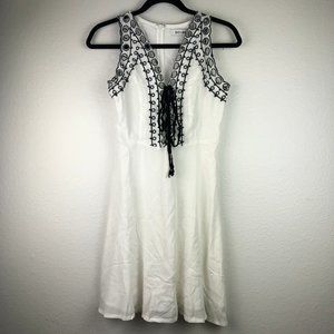Do + Be Off White Black Eyelet Lace Up Dress